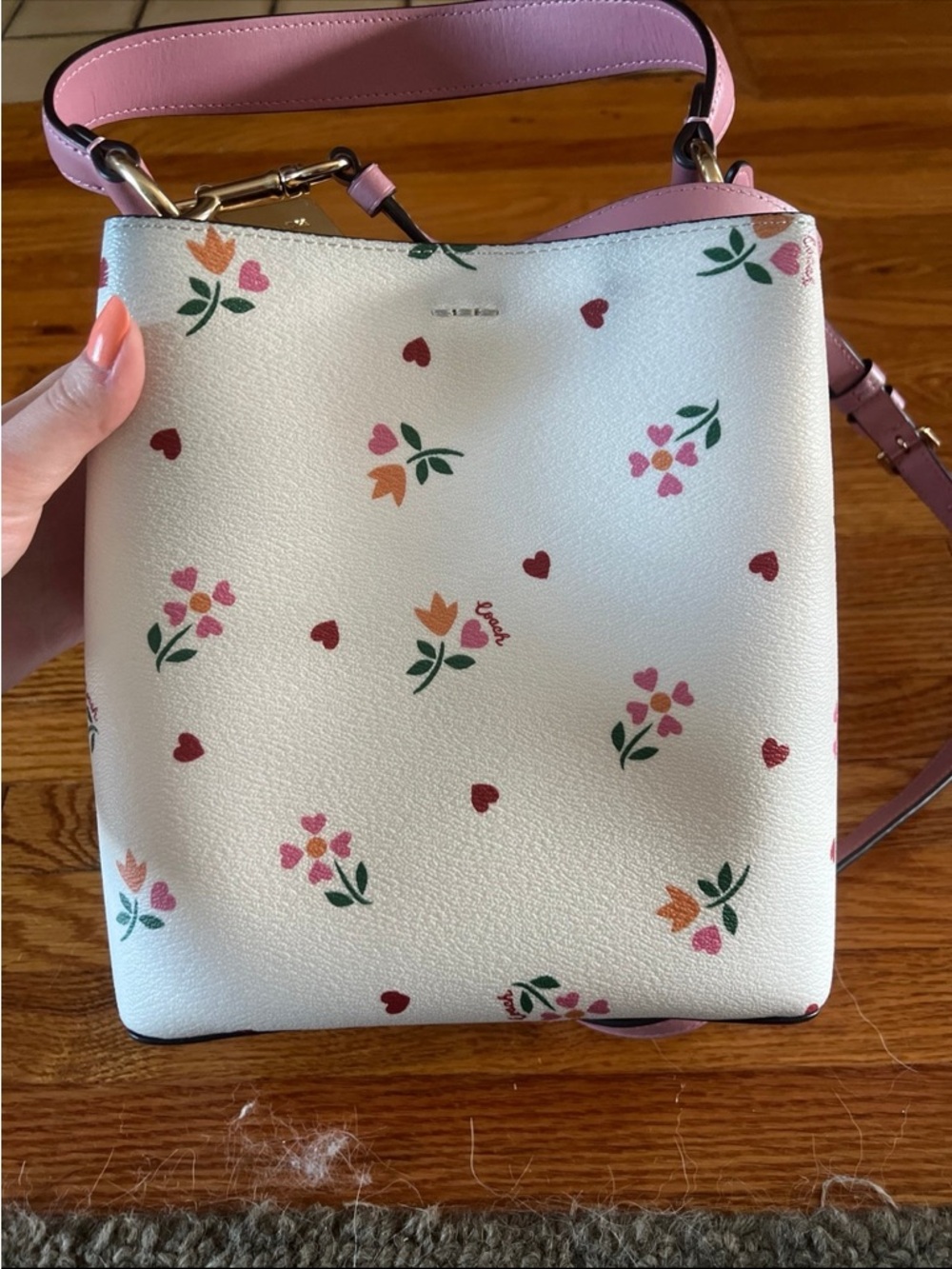 COACH C7976 Small Town Bucket Bag with Heart Petal Print Chalk coach purse - Picture 9 of 11